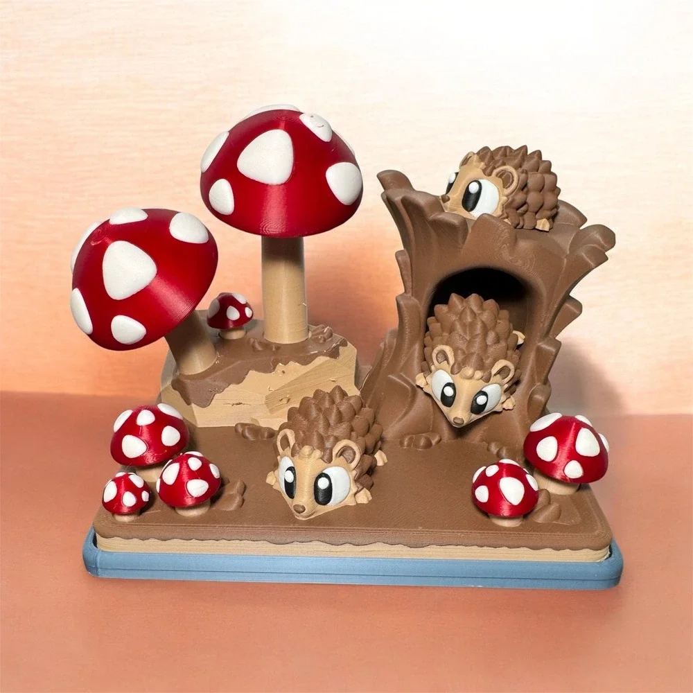3D Printed Hedgehog Woodland Diorama Mushroom Forest Scene Decor‎ Toy